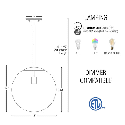 Ceres 14"  Mid-Century Modern Hanging Orb Pendant Light