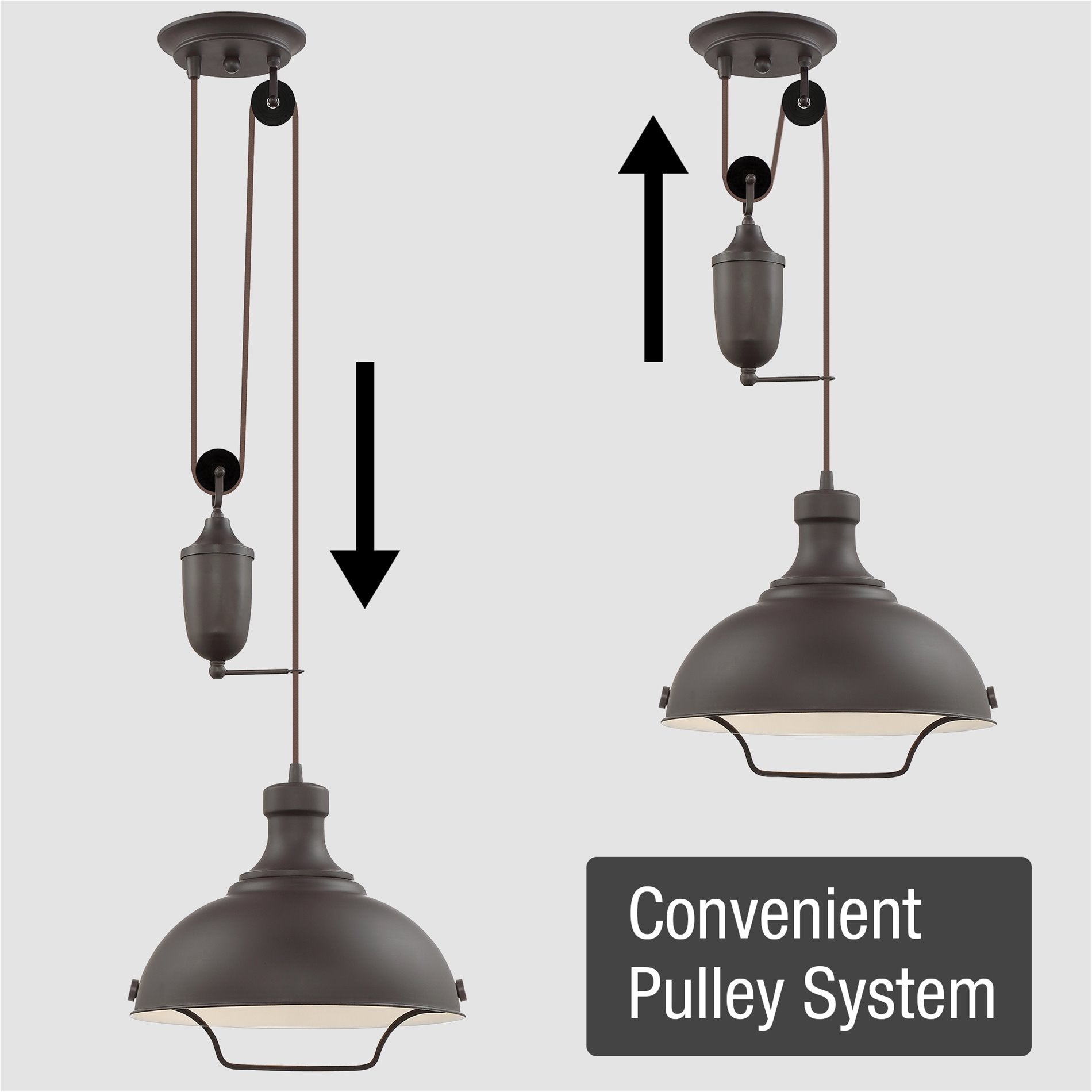 Kira Home Sequoia 13" Industrial Pulley Pendant Light – Adjustable Height 23"–121", Oil-Rubbed Bronze, Dimmer-Ready, ETL Listed