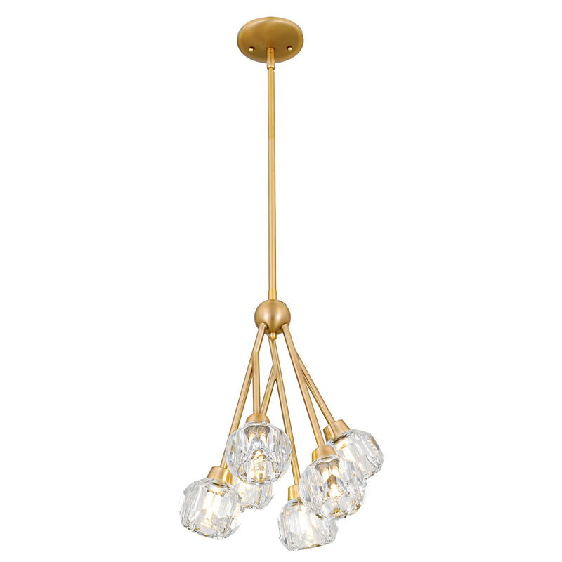 Kira Home Jewel 16" 6-Light Modern Crystal Pendant Chandelier, Adjustable Hanging Height, Cool Brass Finish