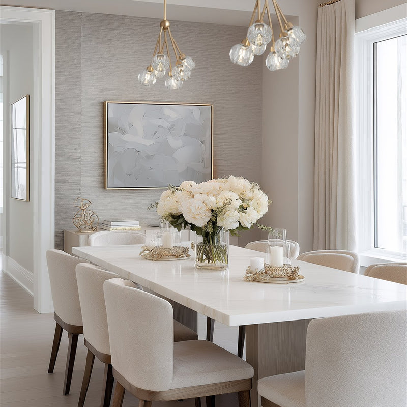 Kira Home Jewel 16" 6-Light Modern Crystal Pendant Chandelier, Adjustable Hanging Height, Cool Brass Finish