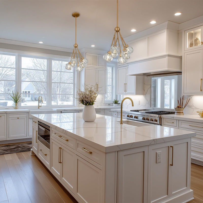 Kira Home Jewel 16" 6-Light Modern Crystal Pendant Chandelier, Adjustable Hanging Height, Cool Brass Finish