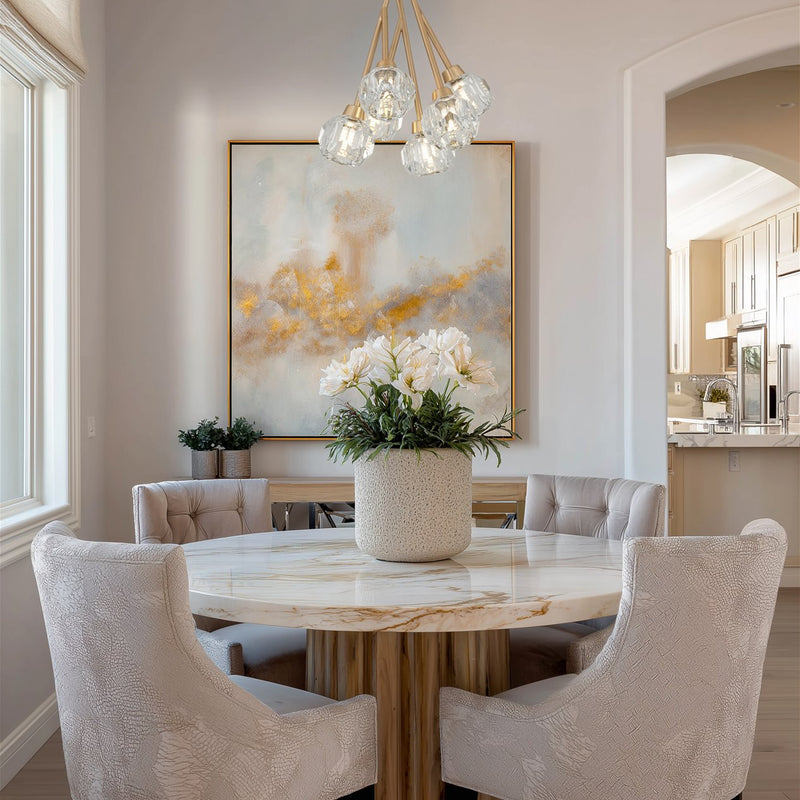 Kira Home Jewel 16" 6-Light Modern Crystal Pendant Chandelier, Adjustable Hanging Height, Cool Brass Finish