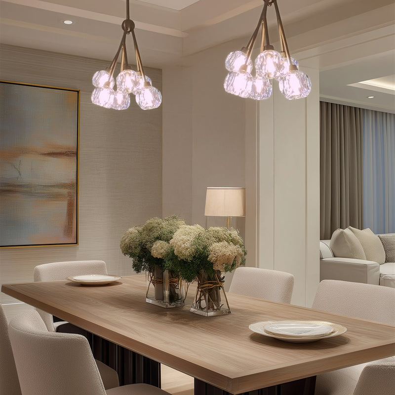 Kira Home Jewel 16" 6-Light Modern Crystal Pendant Chandelier, Adjustable Hanging Height, Cool Brass Finish