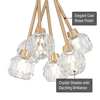 Kira Home Jewel 16" 6-Light Modern Crystal Pendant Chandelier, Adjustable Hanging Height, Cool Brass Finish