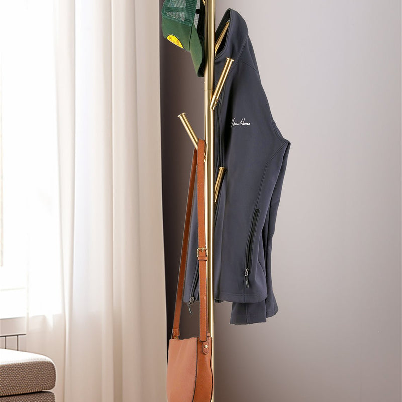 Addison 68" Modern 6 Hook Free Standing Metal Coat Rack, Cool Brass