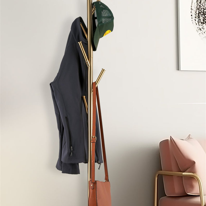 Addison 68" Modern 6 Hook Free Standing Metal Coat Rack, Cool Brass