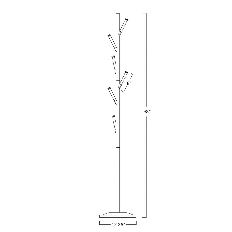 Addison 68" Modern 6 Hook Free Standing Metal Coat Rack, Cool Brass