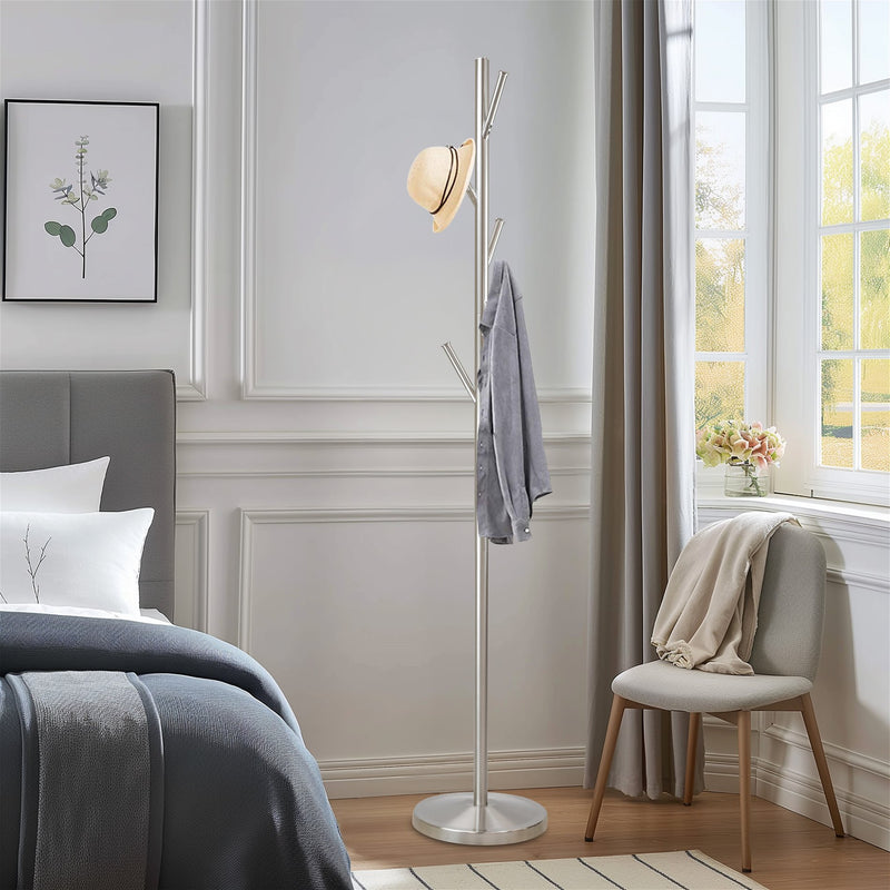 Addison 68" Free Standing Metal Coat Rack, Satin Steel