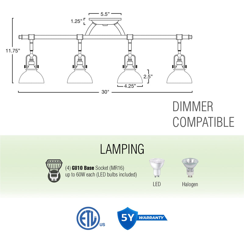 Broadway 30" Industrial 4-Light Directional Track Lighting