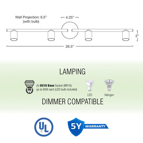 Langford 27" Modern 4-Light Directional Track Wall / Ceiling Light