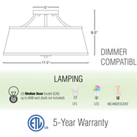 Zoey 18" Modern 3-Light Semi-Flush Mount Ceiling Light