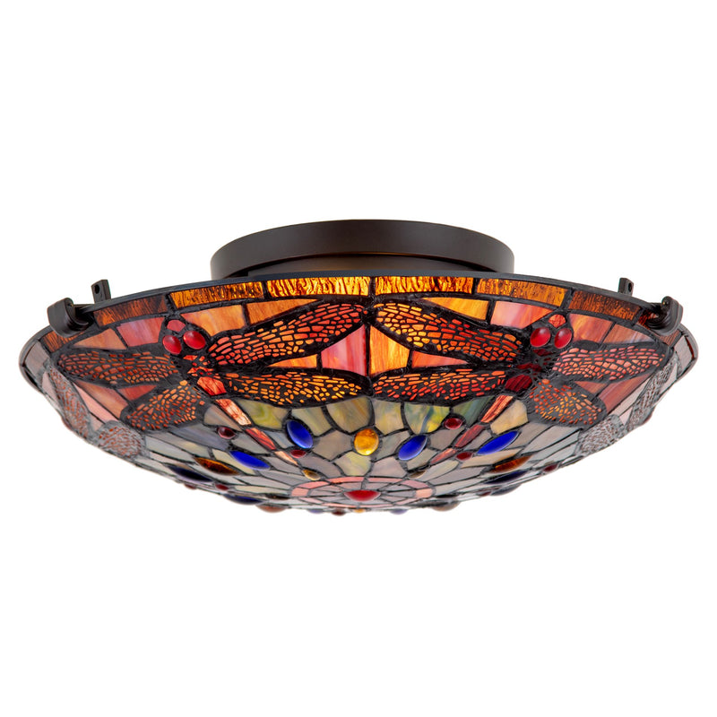 Mateo 16" 2-Light Modern Dragonfly Tiffany Glass Flush Mount Ceiling Light