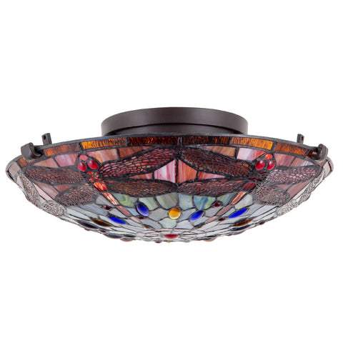 Kira Home Mateo 15.5" 2-Light Modern Dragonfly Tiffany Glass Flush Mount Ceiling Light, Black Finish