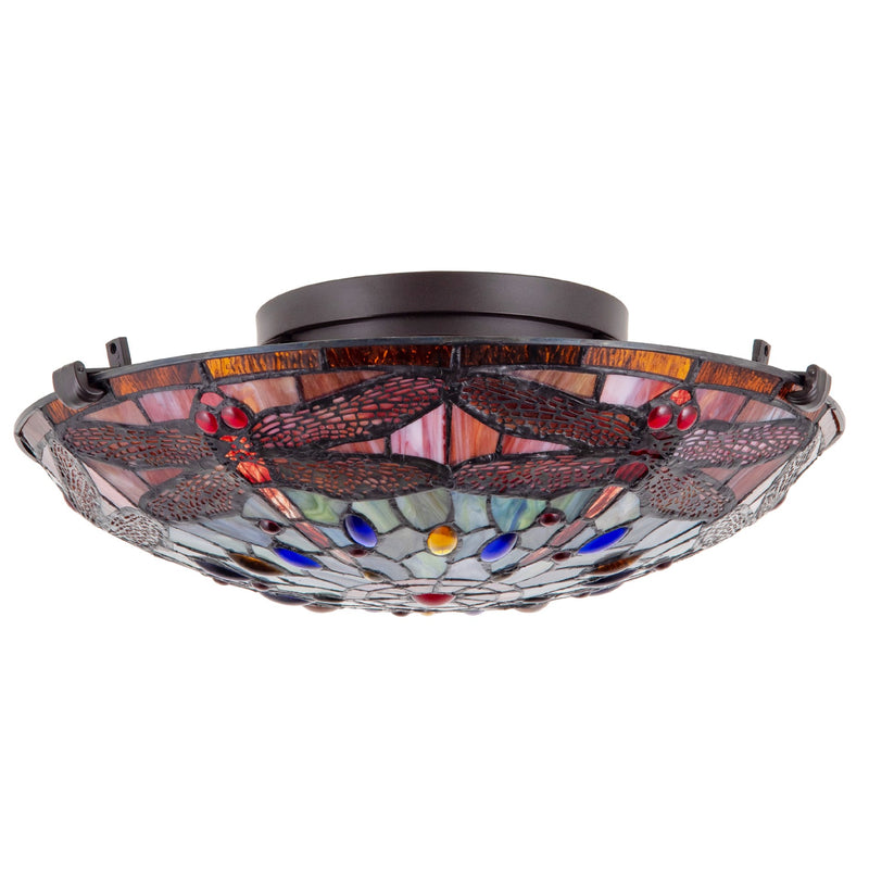 Mateo 16" 2-Light Modern Dragonfly Tiffany Glass Flush Mount Ceiling Light