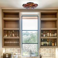 Mateo 16" 2-Light Modern Dragonfly Tiffany Glass Flush Mount Ceiling Light