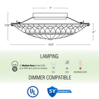Mateo 16" 2-Light Modern Dragonfly Tiffany Glass Flush Mount Ceiling Light
