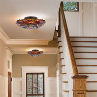 Mateo 16" 2-Light Modern Dragonfly Tiffany Glass Flush Mount Ceiling Light
