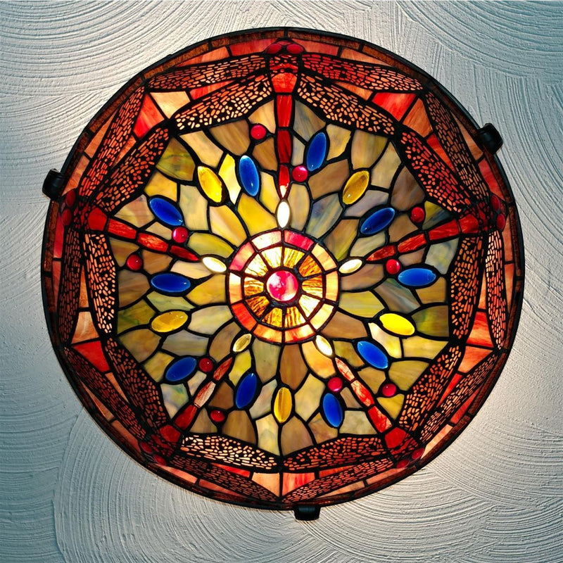 Mateo 16" 2-Light Modern Dragonfly Tiffany Glass Flush Mount Ceiling Light
