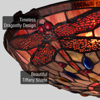Mateo 16" 2-Light Modern Dragonfly Tiffany Glass Flush Mount Ceiling Light