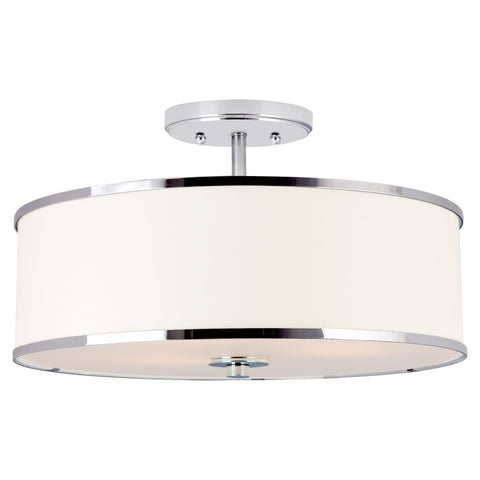 Kira Home Chloe 15" Retro Modern 3-Light Semi-Flush Mount Ceiling Light + White Drum Shade, LED Compatible, Round Tempered Glass Diffuser, Chrome
