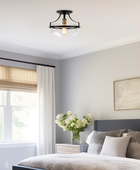 Zurich 12" Rustic Farmhouse Semi-Flush Mount Ceiling Light