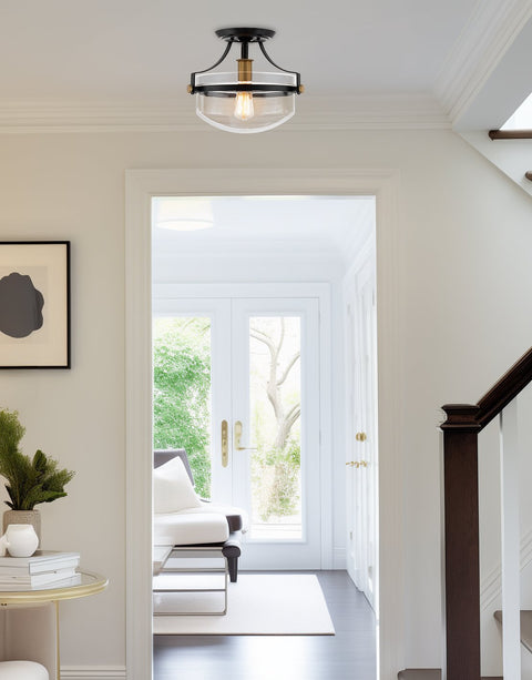 Zurich 12" Rustic Farmhouse Semi-Flush Mount Ceiling Light