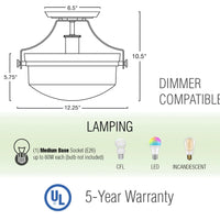 Zurich 12" Rustic Farmhouse Semi-Flush Mount Ceiling Light