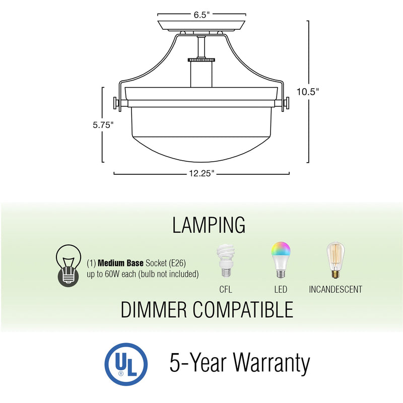 Zurich 12" Rustic Farmhouse Semi-Flush Mount Ceiling Light