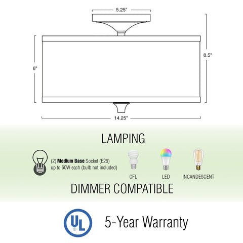 Newport 14" Modern 2-Light Semi-Flush Mount Ceiling Light