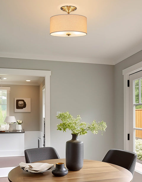 Addison 13" 2-Light Semi-Flush Mount Ceiling Light, Cool Brass Finish