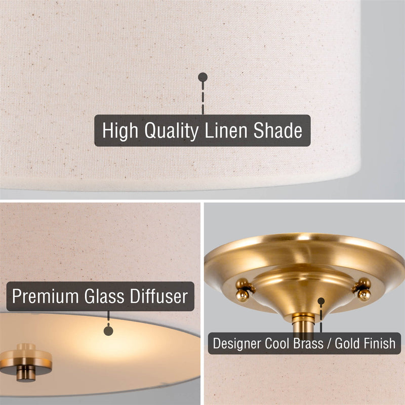 Addison 13" 2-Light Semi-Flush Mount Ceiling Light, Cool Brass Finish