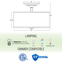 Addison 13" 2-Light Semi-Flush Mount Ceiling Light, Cool Brass Finish