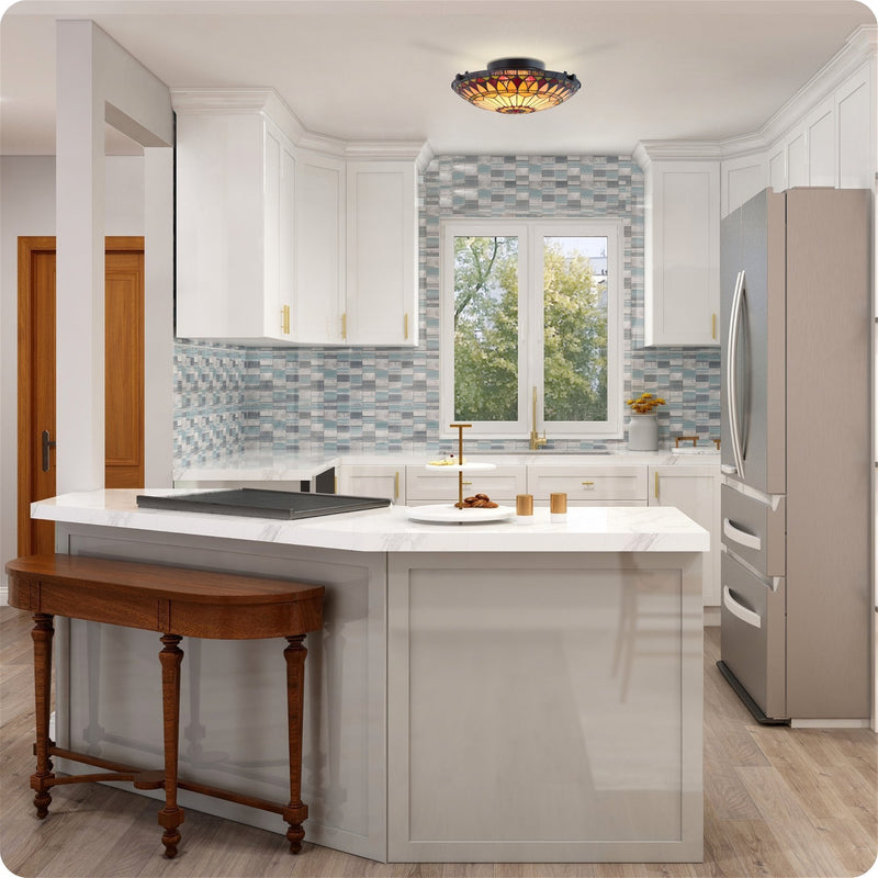 Mateo 16" 2-Light Tiffany Glass Flush Mount Ceiling Light