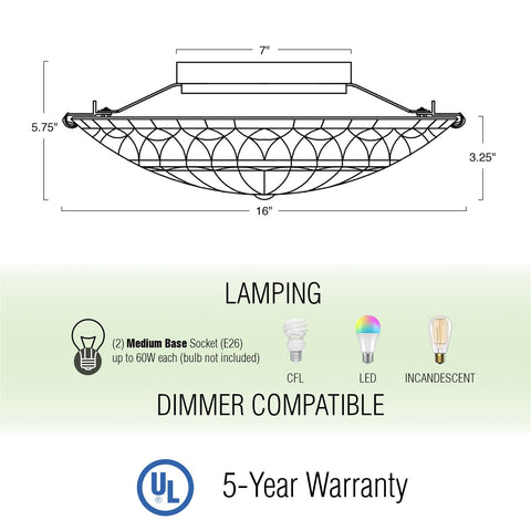 Mateo 16" 2-Light Tiffany Glass Flush Mount Ceiling Light