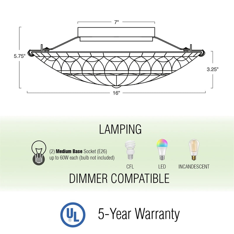 Mateo 16" 2-Light Tiffany Glass Flush Mount Ceiling Light