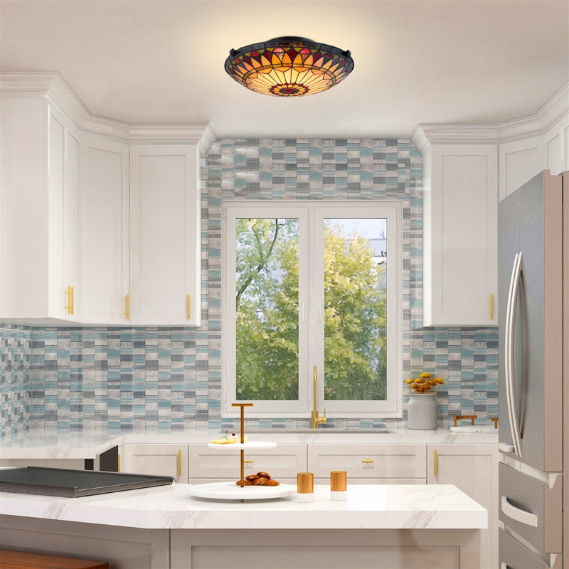 Mateo 16" 2-Light Tiffany Glass Flush Mount Ceiling Light