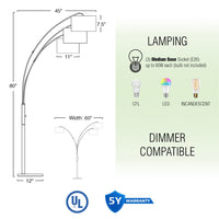 Akira 79" Modern 3-Light Arc Floor Lamp with 3-Way Switch