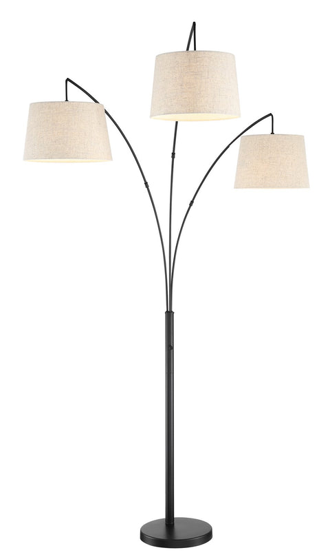 Kira Home Akira 78.5" 3-Light Modern Arc Floor Lamp with Weighted Base & 3-Way Switch, Oatmeal Shades + Oil Rubbed Bronze Finish