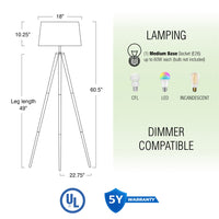 Grace 61" Mid Century Modern Tripod 9W LED Floor Lamp