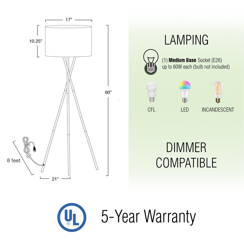 Sadie 60" Modern Tripod 9W LED Floor Lamp