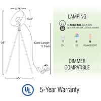 Sulis 58" Modern Industrial Tripod 9W LED Floor Lamp