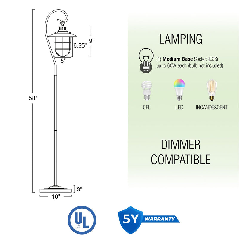 Lantern 58" Industrial Nautical 6W Floor Lamp