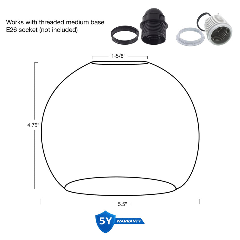 Odette 6" Clear Globe Glass Shades / Replacement Glass, 2-Pack