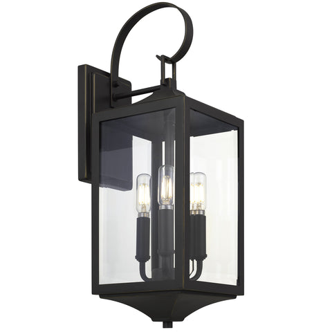 Kira Home Regency 22" Traditional 3-Light Outdoor Large Wall Sconce + Beveled Glass, Weatherproof Outdoor Light, Antique Bronze Finish