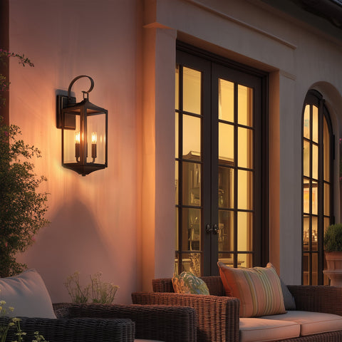 Kira Home Regency 22" Traditional 3-Light Outdoor Large Wall Sconce + Beveled Glass, Weatherproof Outdoor Light, Antique Bronze Finish