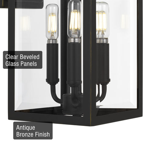 Kira Home Regency 22" Traditional 3-Light Outdoor Large Wall Sconce + Beveled Glass, Weatherproof Outdoor Light, Antique Bronze Finish