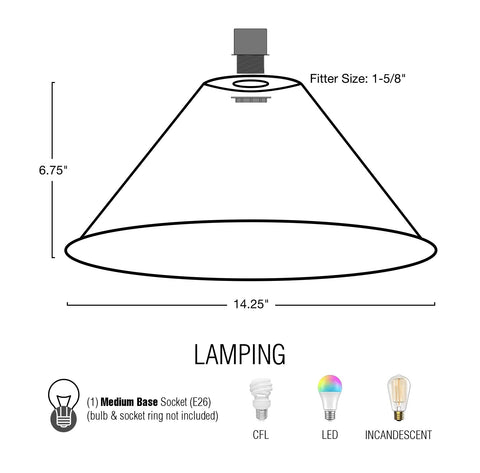 Kira Home 14" Industrial Metal Cone Replacement Shades, 1-5/8" Fitter Opening for Threaded Medium Base Socket, 6.75" x 14.25", Aged Bronze Finish, 3-Pack