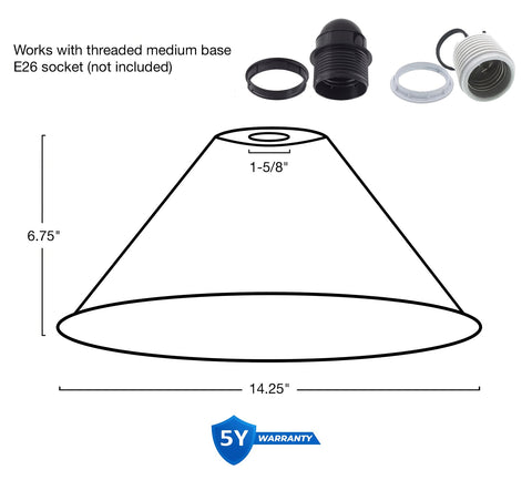 Kira Home 14" Industrial Metal Cone Lamp Shades, Set of 3 Large Replacement Pendant Covers, 1-5/8" Fitter Opening for Threaded Medium Base Socket, Aged Bronze Finish