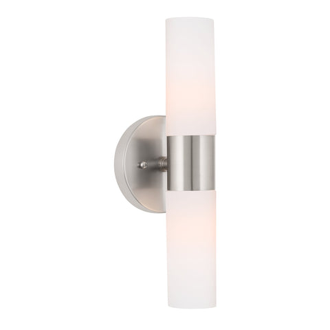 Kira Home Duo 14" Modern Wall Sconce with Frosted Glass Shades, for Bathroom/Vanity, Brushed Nickel Finish