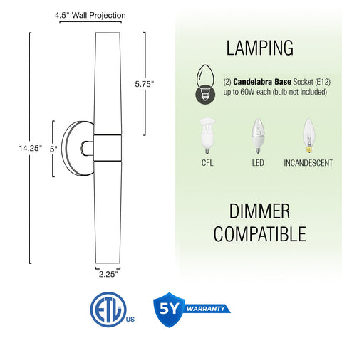 Duo 14" Modern Bathroom / Vanity Wall Sconce